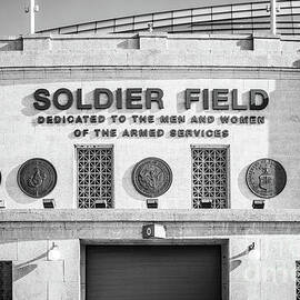 Chicago Bears Soldier Field Sign Black and White Photo by Paul Velgos