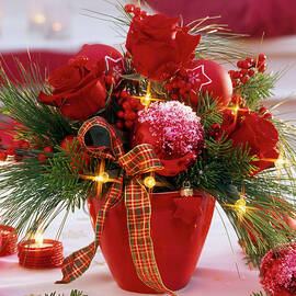 Christmas Bouquet With Pink rose, Baubles by Friedrich Strauss