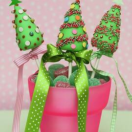 Christmas Cake Pops In A Pot With Candies by Burgess, Jasmine