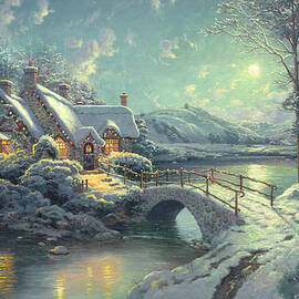 Sunday Evening Sleigh Ride Canvas Print by Thomas Kinkade - Thomas