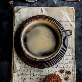Coffee Beans In A Bowl And A Sieve With Cocoa Powder by Diana Kowalczyk