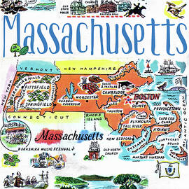 Colorful Illustrated Map Of Massachusetts by Curtis Licensing