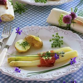 Cooked White Asparagus With Ham And Potato by Strauss, Friedrich