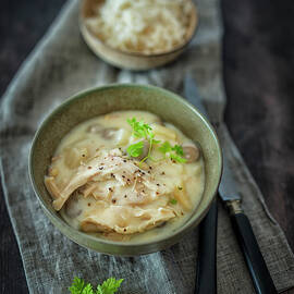 Corn-fed Chicken Fricassee With Asparagus, Mushrooms And Rice by Jan Wischnewski