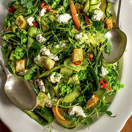 Cucumber Salad With Carrots, Pea Shoots, Ricotta And Croutons by Lara Jane Thorpe