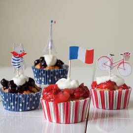 Cupcakes With Strawberries And Blueberry Compote For The French National Holiday by Katharine Pollak