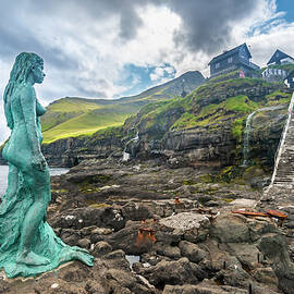 Denmark, Faeroe Islands, Kalsoy, Mikladalur, The Iconic Statue Kopakonan by Stefano Coltelli