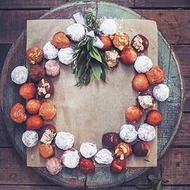Doughnut Balls With Different Glazes Arranged In A Wreath by Great Stock!