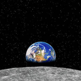 Earth Rising Over Moon by Rob Atkins