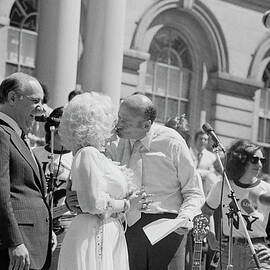 Ed Koch And Dolly Parton At City Hall by Art Zelin