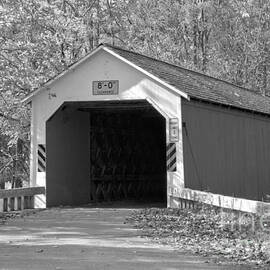 Fall Foliage At The Eagleville Covered Bridge Black And White by Adam Jewell