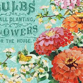 Farm Florals In Teal 1 by Unknown