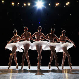 Five Ballerinas En Pointe On Stage by Thomas Barwick