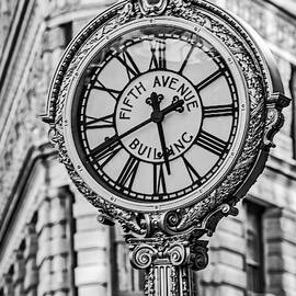 Flatiron and Fifth Ave Clock NYC BW by Susan Candelario