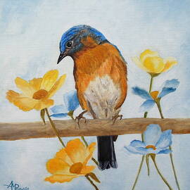 Flower Peeping Eastern Bluebird by Angeles M Pomata