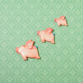 Flying Pig Ornaments On Wallpapered by Peter Dazeley