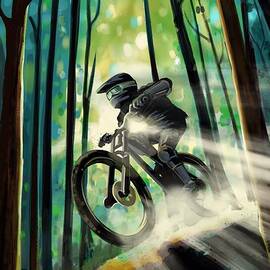 Forest jump mountain biker by Sassan Filsoof