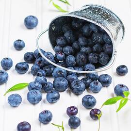 Fresh Blueberries Falling From A Metal Bucket by Brian Enright
