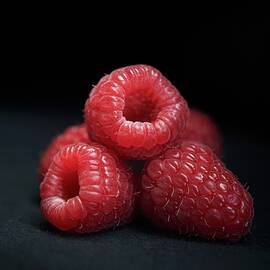 Fresh Raspberries On A Black Background by Rannells, Greg