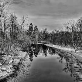 Fringe Ice On The Plover River BW by Dale Kauzlaric