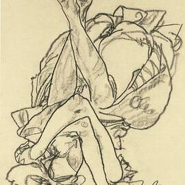 Girl Lying On Her Back With Crossed Arms And Legs by Egon Schiele