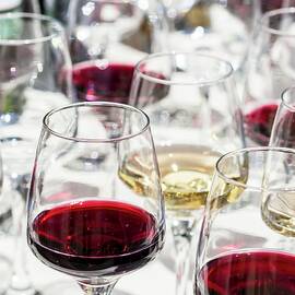 Glasses Of Red And White Wine For A Wine Tasting Session At The Annual Wine Festival In Tbilisi georgia by Magdalena Paluchowska