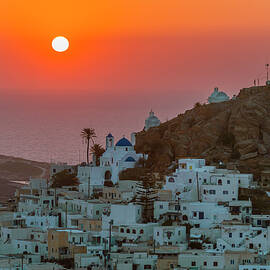 Greece, Aegean Islands, Cyclades, Mediterranean Sea, Aegean Sea, Greek Islands, Ios Island, Chora Village At Sunset by Giorgio Filippini