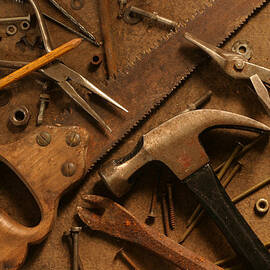 Gritty Hand Tools Scattered Across by Donald gruener