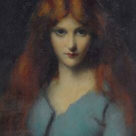 Head Of A Young Girl In A Blue Dress by Jean-jacques Henner