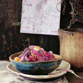 Herring Salad With Beetroot, Potatoes, Apples And Onions In Bowl by Jalag / Jan C. Brettschneider