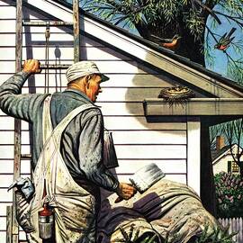 Housepainter And Bird's Nest by Stevan Dohanos