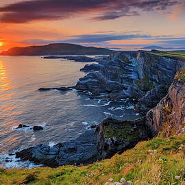 Ireland, Kerry, Portmagee, View Of The So-called Kerry Cliffs, The Highest Along The Ring Of Kerry, Looking Towards Valentia Island In The Background by Riccardo Spila