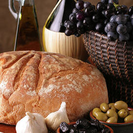 Italian Still Life With Wine, Bread by Donald gruener