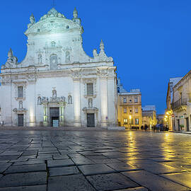 Italy, Apulia, Lecce District, Salento, Galatina, The Chiesa Madre In The San Pietro Square At Dusk by Franco Cogoli
