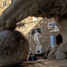 Italy, Tuscany, Firenze District, Florence, Piazza Della Signoria, David From Loggia De Lanzi by Colin Dixon
