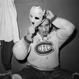 Jacques Plante Putting On Mask by Bettmann