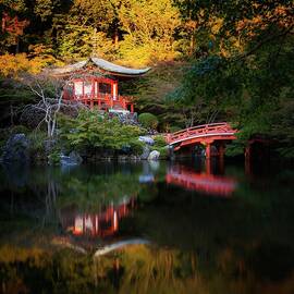 Japan, Kansai, Kyoto, Daigo Ji Temple In Eastern Kyoto At Sunset by Marco Gaiotti