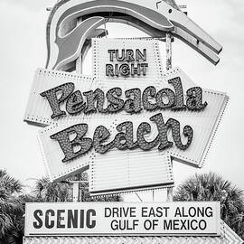 Landmark Pensacola Beach Sign Black and White Photo by Paul Velgos