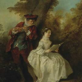 le Duo, A Young Man Playing The Flute And A Young Woman by Nicolas Lancret