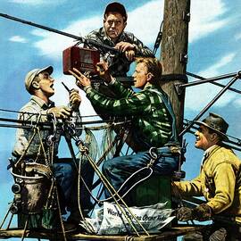 Linemen Listen To World Series by Stevan Dohanos