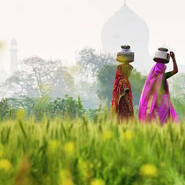 Local People Carrying Water Pots By The by Peter Adams