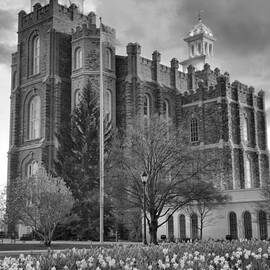 Logan Temple Sunset Portrait Black And White by Adam Jewell