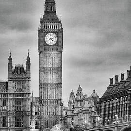 London, Big Ben, Black And White by Elisabeth Pollaert Smith