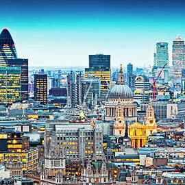 London Skyline Looking South, At Dusk by Caroline Purser