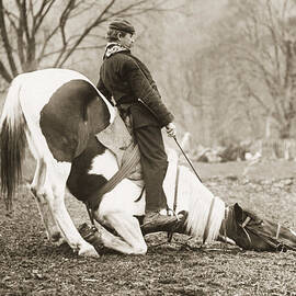 Man Seated On Bowing Horse by Bettmann
