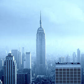 Manhattan Skyline In The Fog, Nyc. Blue by Lisa-blue