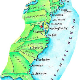 Map Of American East Coast by Jennifer Thermes