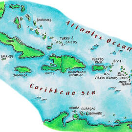 Map Of Caribbean Islands by Jennifer Thermes