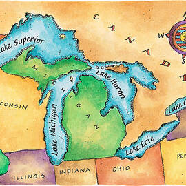 Map Of The Great Lakes by Jennifer Thermes