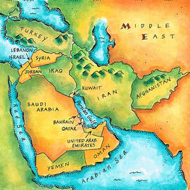 Map Of The Middle East by Jennifer Thermes